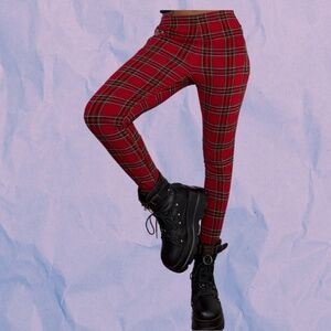 ZARA Red Tartan Skinny Pants | Punk Fit Plaid Trousers